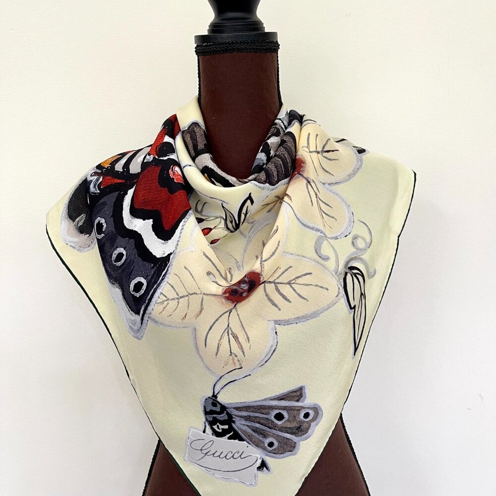 NWT! Gucci x Kris Knight Butterfly Floral Print Scarf - Picture 13 of 13